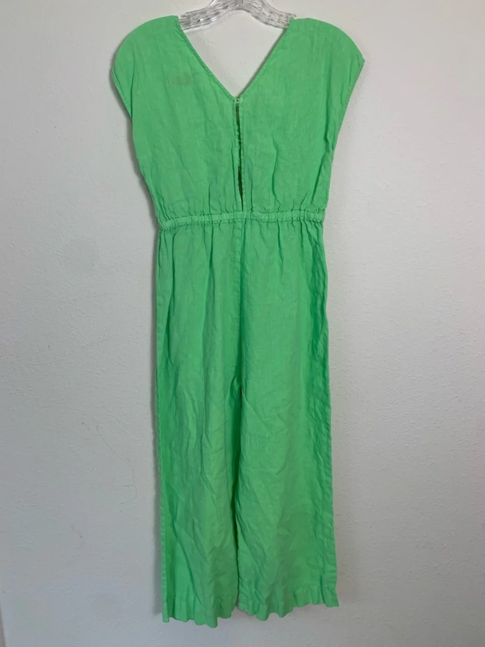 Zara Bright Green Girls' One-Piece Linen Romper Size 13-14 Preppy Coastal Summer